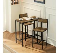 HOMCOM Bar Table and Stools Set, Kitchen Table and 2 Chairs with Backrest, Footrest - Rustic Brown, Black - MDF, Metal - 3