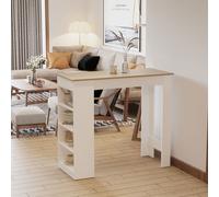 Homcom Bar Table with Storage Shelves White/Oak Effect