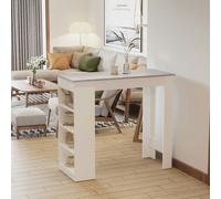 HOMCOM Bar Table Coffee Table Kitchen Dining Table with 4-Tier Shelf Grey - Grey