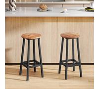 Portland Set of 2 Rustic Brown Breakfast Bar Stool with Footrest - Wilko