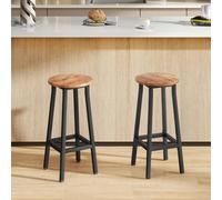 Portland Set of 2 Rustic Brown Breakfast Bar Stool with Footrest - Wilko
