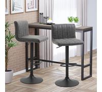 HOMCOM Adjustable Barstools Set Of 2 - Swivel Counter Bar Chairs - Bar Stools With Footrest - PU Leather - Gas Lift - Grey | TJ Hughes