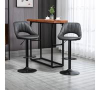 Homcom Barstools Set Of 2 Adjustable Swivel Height Pu Leather Counter Chairs In Grey Grey