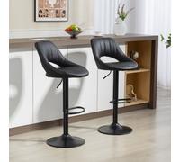 HOMCOM Barstools Set of 2, Dining Stools with Backrest and Footrest, Black