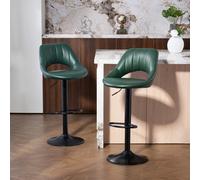 HOMCOM Barstools Set of 2, Dining Stools with Backrest and Footrest, Black - Dark Green - PU leather, foam, steel - 2