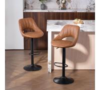 HOMCOM Barstools Set of 2, Dining Stools with Backrest and Footrest, Brown, Brown