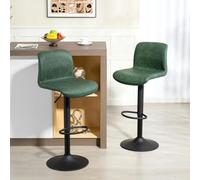 HOMCOM Barstools Set of 2, Dining Stools with Backrest and Footrest, Brown - Green - PU leather, Foam, Metal - 2