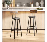 HOMCOM Barstools Set of 2 with Padded Seat Backrest Rustic Brown Black