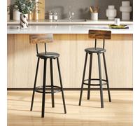 HOMCOM Barstools Set of 2 with Padded Seat Backrest Rustic Brown Black - Particle Board, Metal, Faux Leather - Rustic Brown and Black - 2