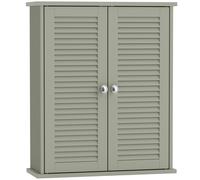 HOMCOM Bathroom Cabinet, Bathroom Wall Cabinet with Louvered Doors and Adjustable Shelf Storage for Kitchen, Light Green