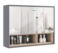 HOMCOM Bathroom Cabinet Wall Mounted Mirror Storage With Shelves Grey | TJ Hughes