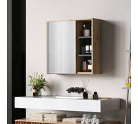 HOMCOM Bathroom Cabinet Wall Mounted Mirror Storage With Shelves Natural | TJ Hughes