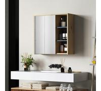 HOMCOM Bathroom Cabinet Wall Mounted Mirror Storage with Shelves Natural - Natural wood finish