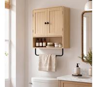 HOMCOM Bathroom Cabinet with 2 Doors and Adjustable Shelf, Oak