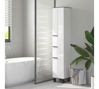 Tall Bathroom Cabinet High Gloss White Slim Storage Cupboard Freestanding Unit