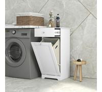 HOMCOM Bathroom Cabinet with Folding Laundry Hamper and Drawer, White