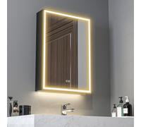 HOMCOM Bathroom Cabinet With Mirror - LED Lights And Demister Pad - Black | TJ Hughes