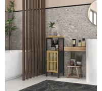 Homcom Bathroom Floor Cabinet Bamboo Bathroom Cupboard With Adjustable Shelf, Black