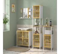HOMCOM Bathroom Floor Cabinet Bamboo Bathroom Cupboard with Adjustable Shelf
