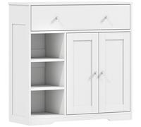 HOMCOM Bathroom Floor Cabinet, Freestanding Bathroom Cabinet with Drawer, Door, Open Shelves, White