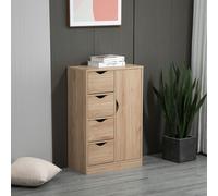 HOMCOM Bathroom Floor Cabinet Freestanding Storage Unit with 4 Drawers for Living Room in Light Brown HOMCOM Light Brown