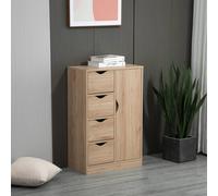 Homcom Bathroom Floor Cabinet Freestanding Storage Unit With 4 Drawers For Living Room In Light Brown Light Brown