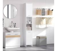 Homcom Bathroom Floor Storage Cabinet Slim Tallboy Door Cupboard & Shelves In White White