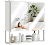 HOMCOM Bathroom Mirror Cabinet 60 x 16 x 60 cm White | Wall Mounted, Soft-Close Doors, Adjustable Shelf, Industrial Bathroom Wall Cabinet, Open Storage