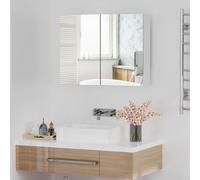 Double Door Wall Mounted Glass Mirror Cabinet Bathroom 3 Tier Shelf HOMCOM White One Size