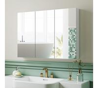 HOMCOM Bathroom Mirror Cabinet with 4 Adjustable Shelves, White