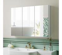 HOMCOM Bathroom Mirror Cabinet with 4 Adjustable Shelves, White, White