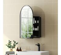 HOMCOM Bathroom Mirror Cabinet with Mirror Arched Wall Cabinet Black - Bathroom Mirror Cabinet - 1 - 50 x 12 x 76 cm