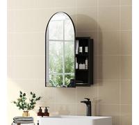 HOMCOM Bathroom Mirror Cabinet with Mirror Arched Wall Cabinet Black