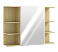 HOMCOM Bathroom Mirror Cabinet with Open Storage Shelves - Natural Wood Finish