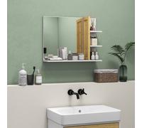HOMCOM Bathroom Mirror Wall Mount Vanity Mirror with 4 Storage Shelves, White, White