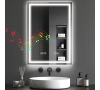 HOMCOM 500 x 700 mm Bathroom Mirror with Bluetooth Clock Lights Demister Pad, Silver