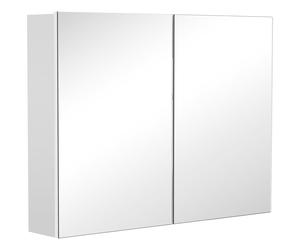 HOMCOM Bathroom Mirror with Storage, 2 Adjustable Shelves, Cushioned Door, Noiseless, for Bedroom & Vanity, White Aosom UK