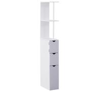 HOMCOM Bathroom Storage Cupboard Thin Cabinet Unit Shelf White w/ Drawers