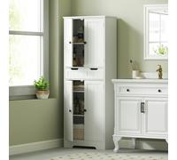 HOMCOM Bathroom Tall Cabinet with Drawer, Adjustable Shelf and Doors, White - Bathroom Cabinet - MDF - White