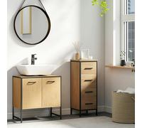 HOMCOM Bathroom Under Sink Cabinet for Basin without or with Pedestal White - Natural wood, black - Particleboard, steel - Industrial