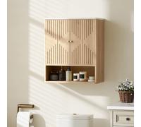 HOMCOM Bathroom Wall Cabinet with Adjustable Shelf and Open Shelf, Oak