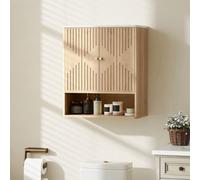 Homcom Bathroom Wall Cabinet With Adjustable Shelf And Open Shelf, Oak