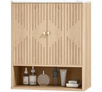 Homcom Bathroom Wall Cabinet With Adjustable Shelf And Open Shelf, Oak