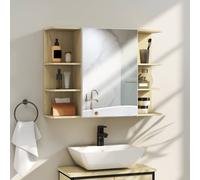 HOMCOM Bathroom Wall Cabinet with Mirror & Open Storage Shelves Natural HOMCOM Natural