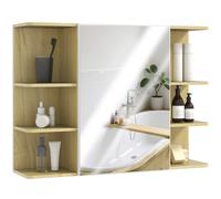 HOMCOM Bathroom Wall Cabinet with Mirror and Open Storage Shelves Natural - Natural wood finish