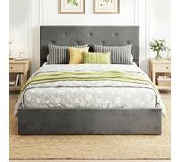 HOMCOM Bed Frame Gas Side Lift Under Bed Storage Dark Grey - Double - Bed Frame