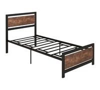 Homcom Bed Frame Metal Black/Rustic Brown Single