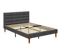 Homcom Bed Frame W/ Headboard Wood Slat Upholstered Platform Bed Frame In Grey Grey Double