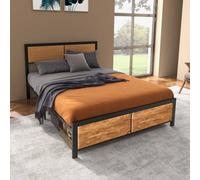 Double Size Bed Frame Steel Bed Base with Headboard 147 x 197cm Brown