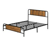 Homcom Bed Frame Steel Bed Base With Headboard Rustic Brown Brown
